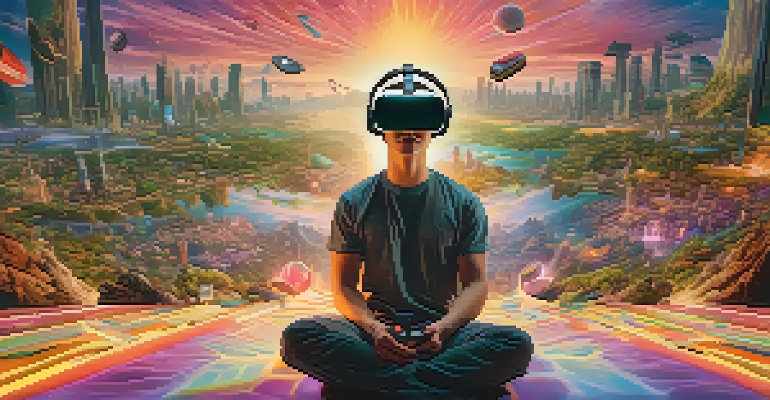 A person experiencing a virtual reality environment focused on social issues, visually rich and immersive.