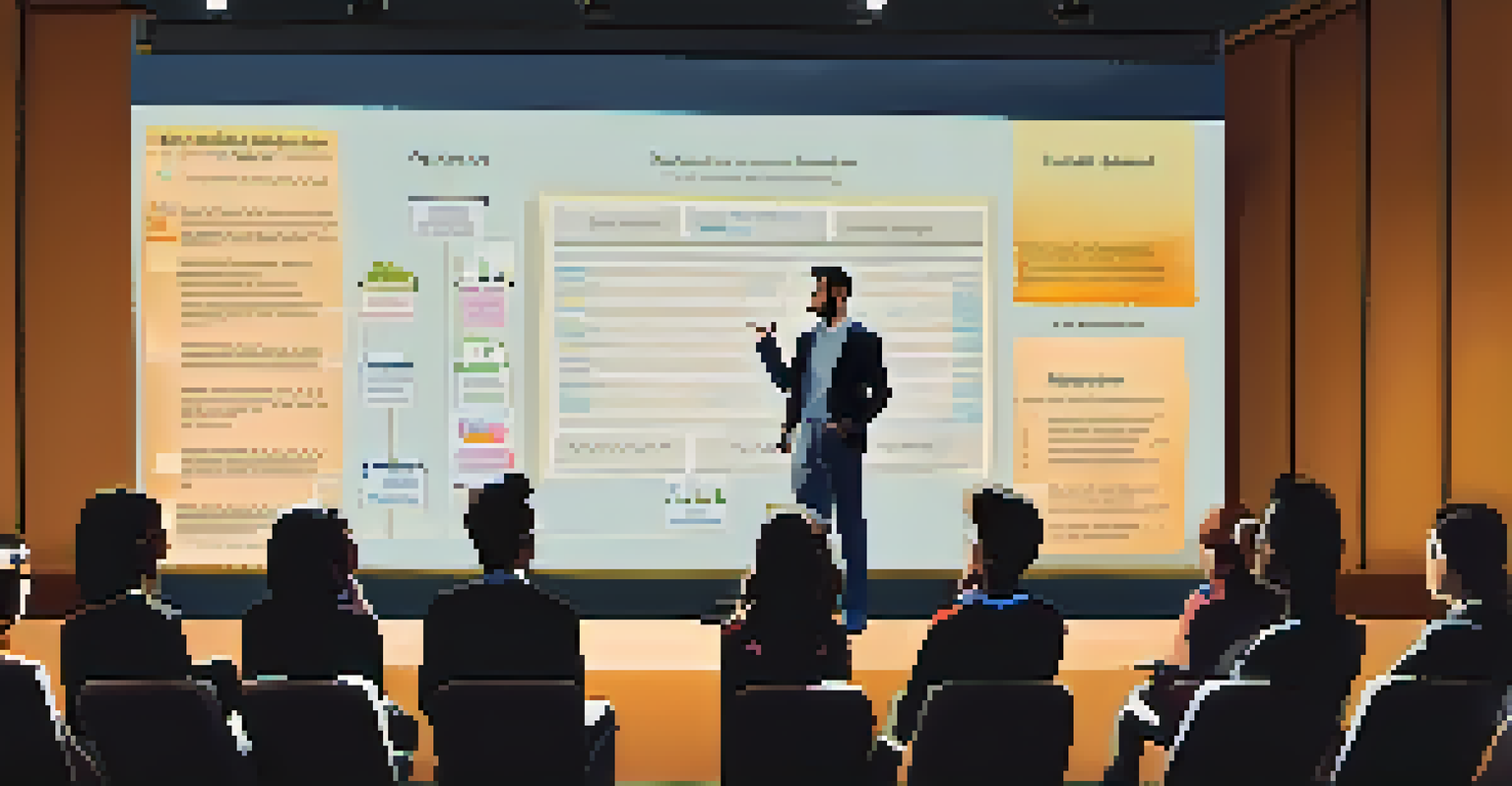 A young entrepreneur confidently presenting a business idea at a pitch competition in an auditorium, with a large screen displaying the business plan and an engaged audience.
