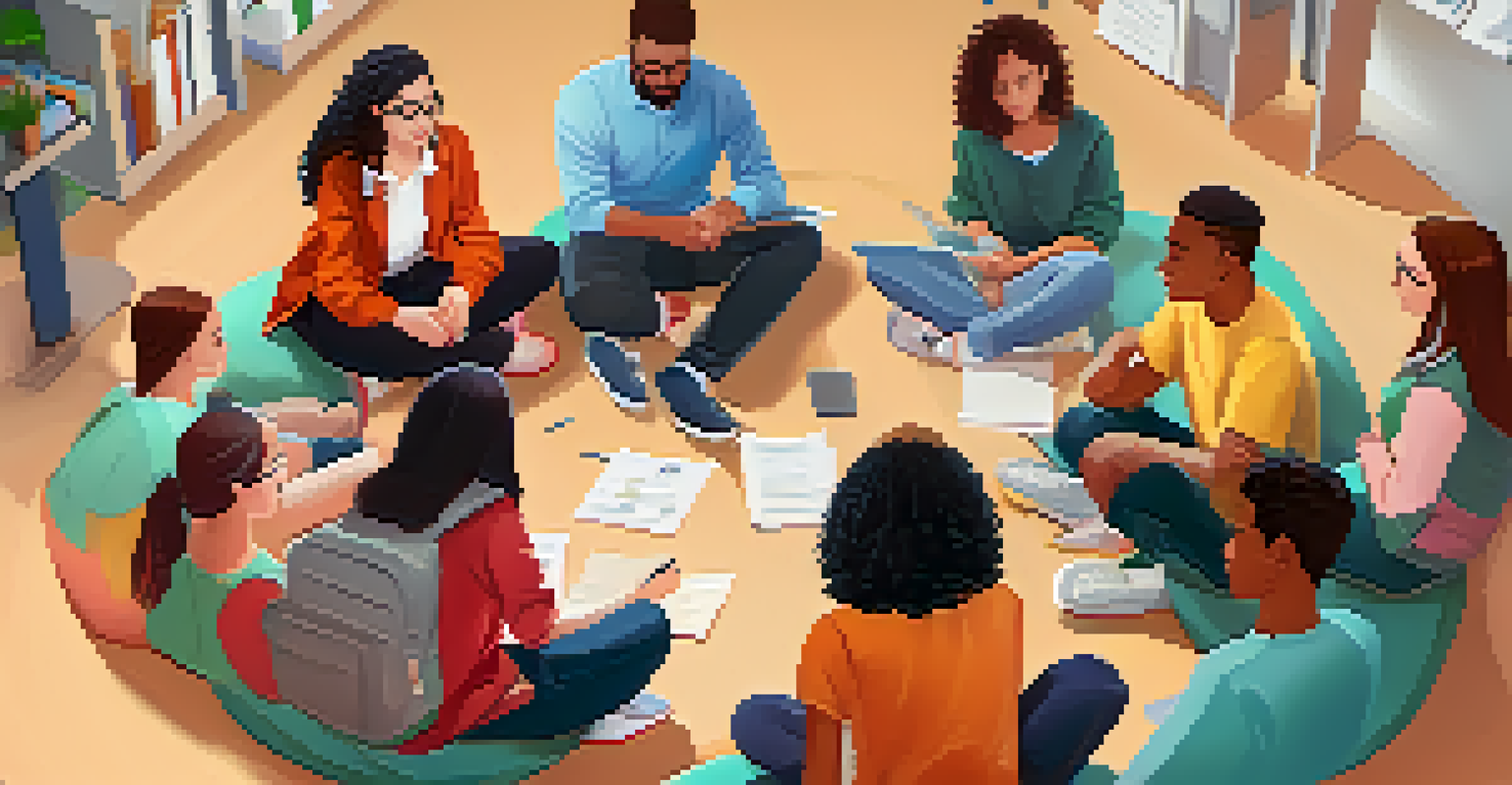 Students sitting in a circle discussing their experiences with digital assessment tools in a collaborative classroom setting.