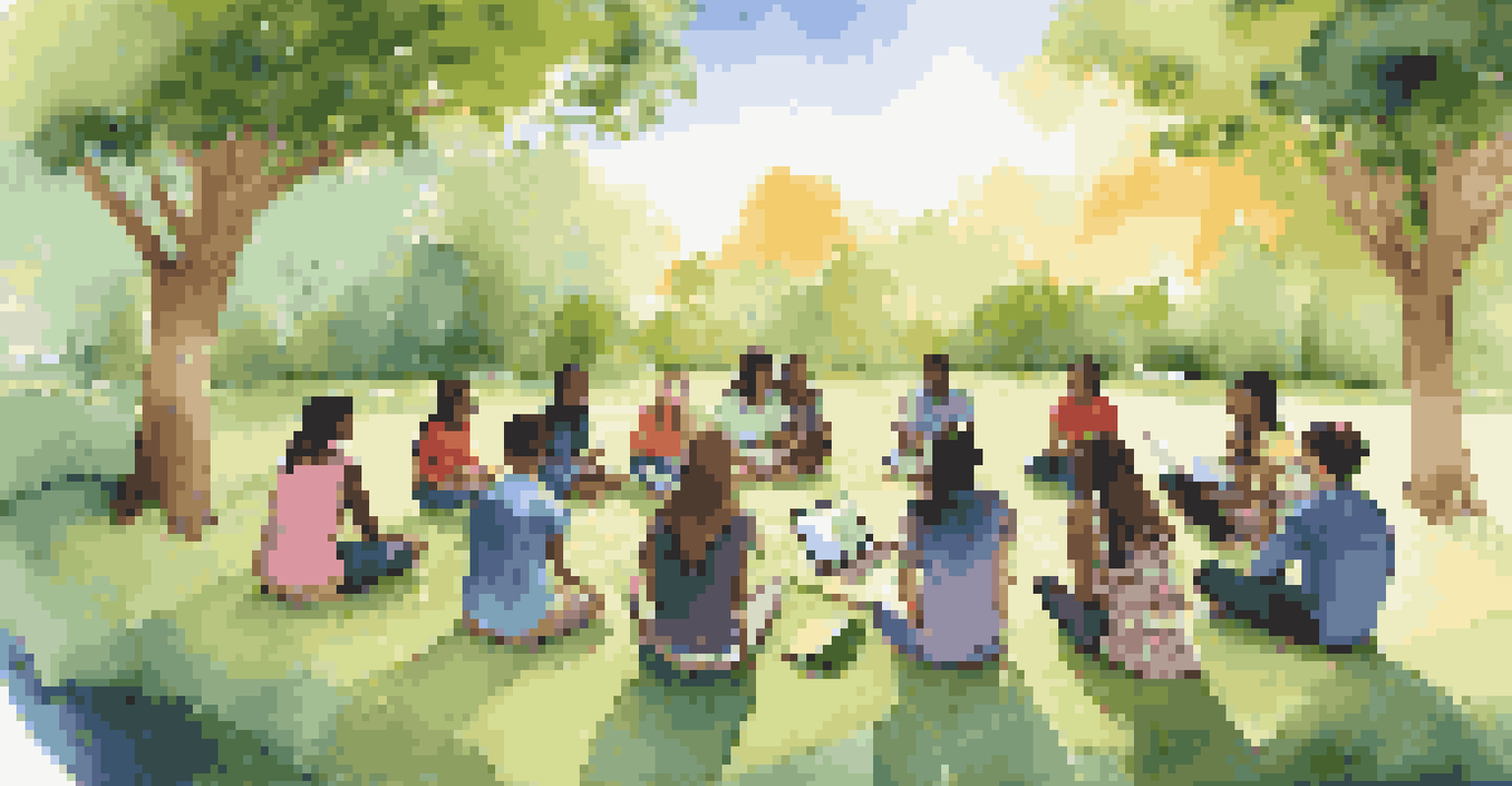 Students from various countries collaborating outdoors with laptops and a world map projection behind them.