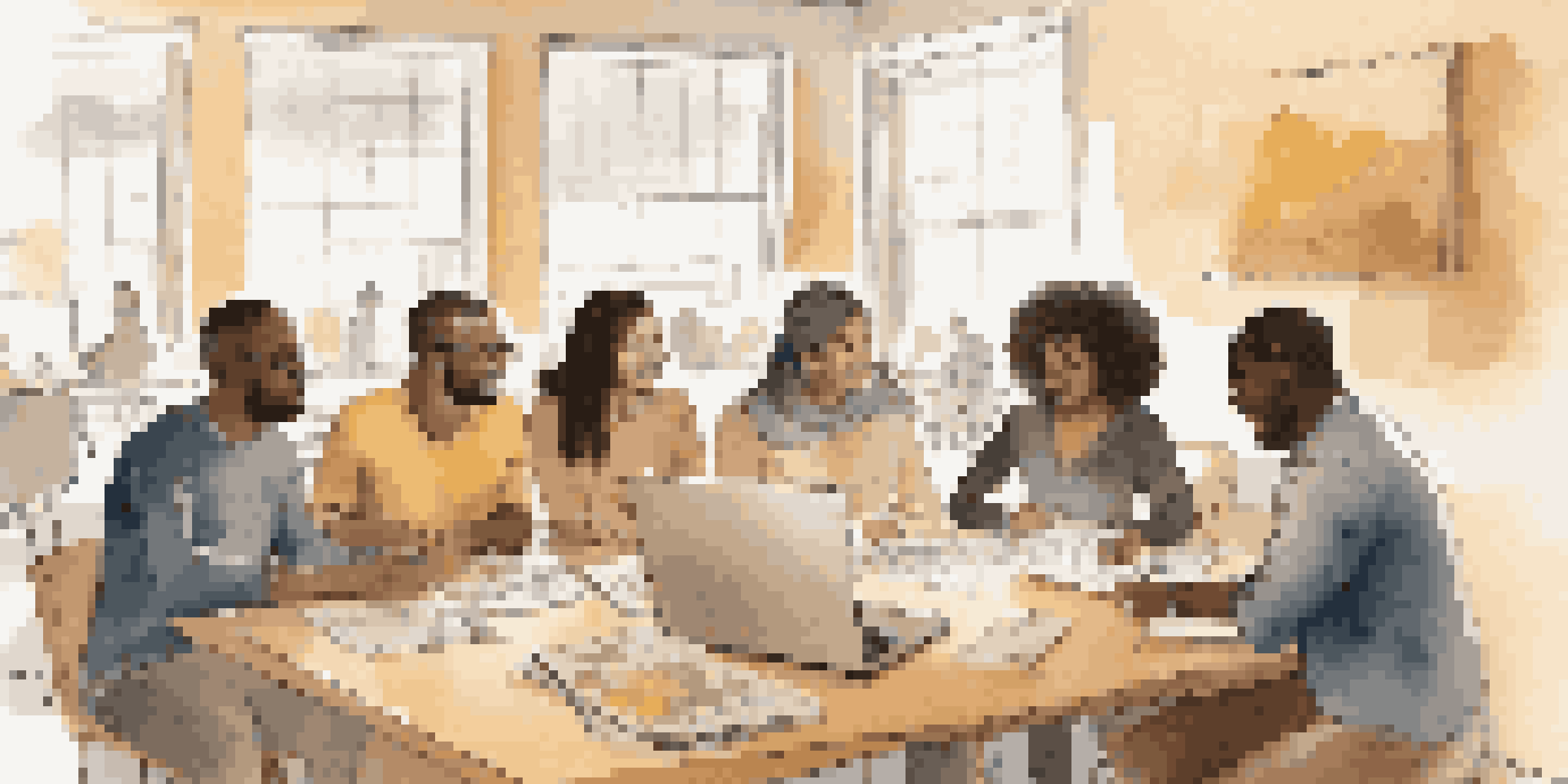 A diverse group of individuals engaged in a financial literacy discussion in a cozy room with warm lighting and collaborative atmosphere.