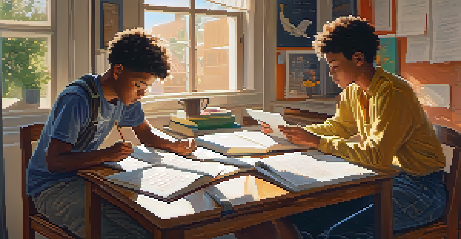 Two students studying together at a table, demonstrating collaboration and understanding in a bright room.