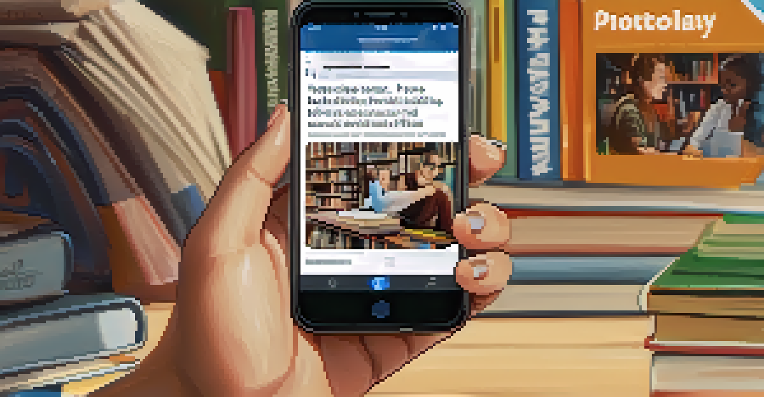 A close-up of a young person using a smartphone for online advocacy, with educational materials in the background.