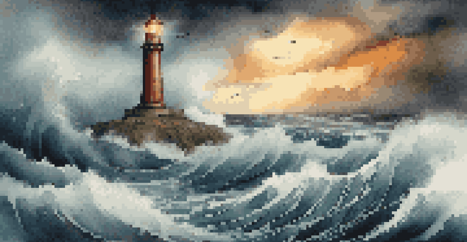 A lighthouse illuminating a stormy sea, symbolizing guidance and mindful leadership amidst challenges.