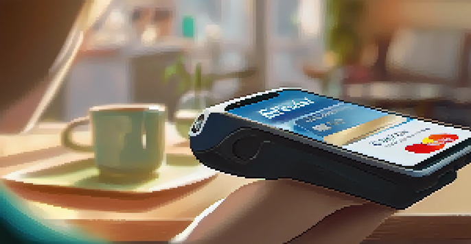 A person holding a credit card and a smartphone in a cozy living room with sunlight filtering through the window.