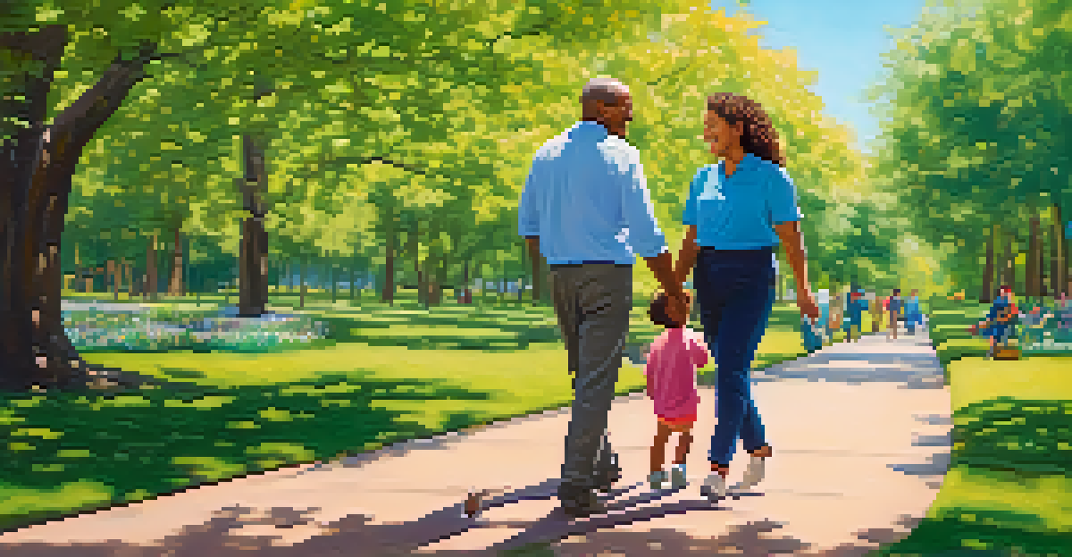 Educators walking in a park, laughing and enjoying their time together, surrounded by flowers and trees, representing peer support in self-care.