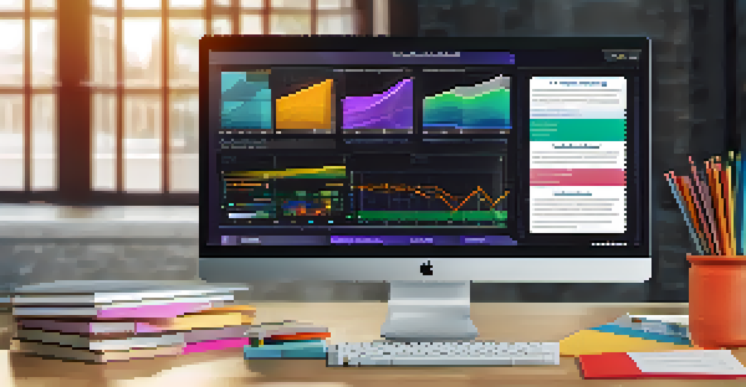 A close-up of a computer screen showing an adaptive learning platform with graphs and personalized content, alongside study materials.