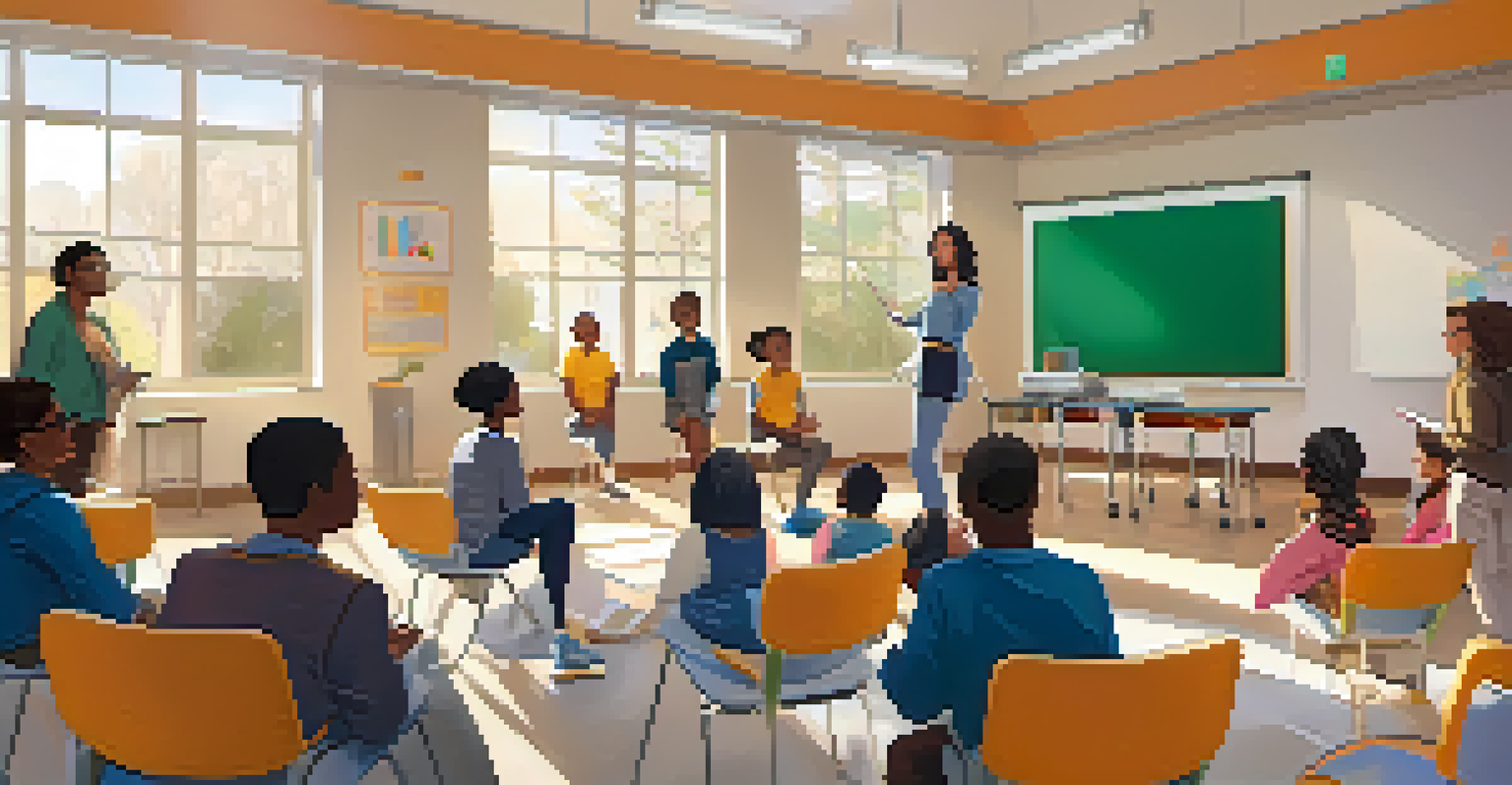 A teacher guiding a peer learning session in a modern classroom with students seated in a circle.