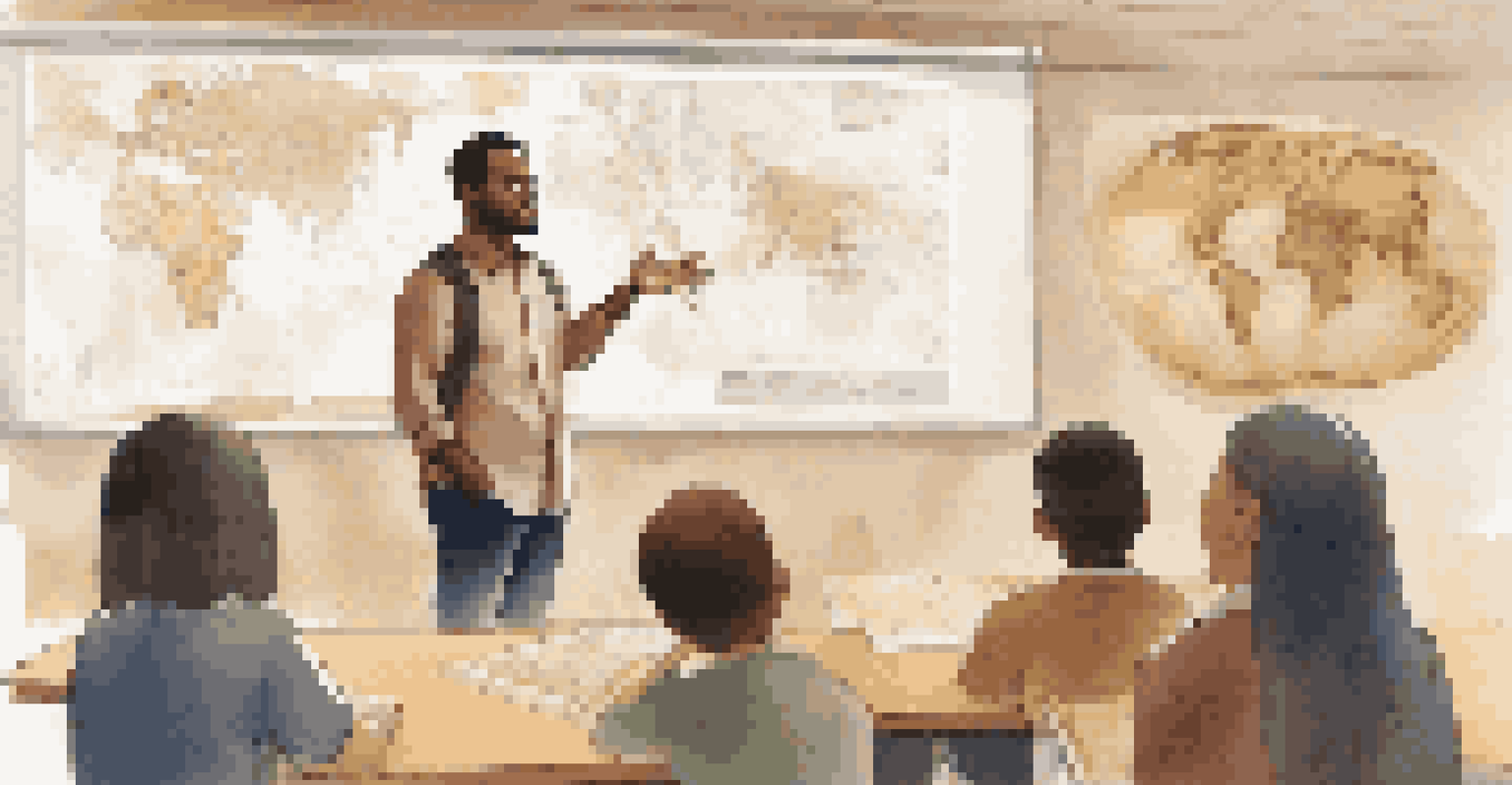 A teacher explaining math to students from different backgrounds in a culturally rich classroom.