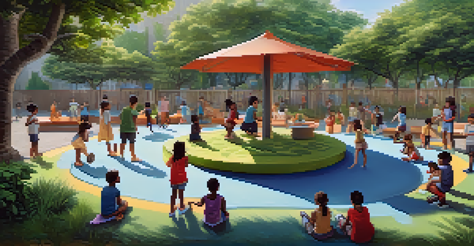 Children of various backgrounds enjoying outdoor play, engaging in collaborative games and cultural storytelling amidst green surroundings.