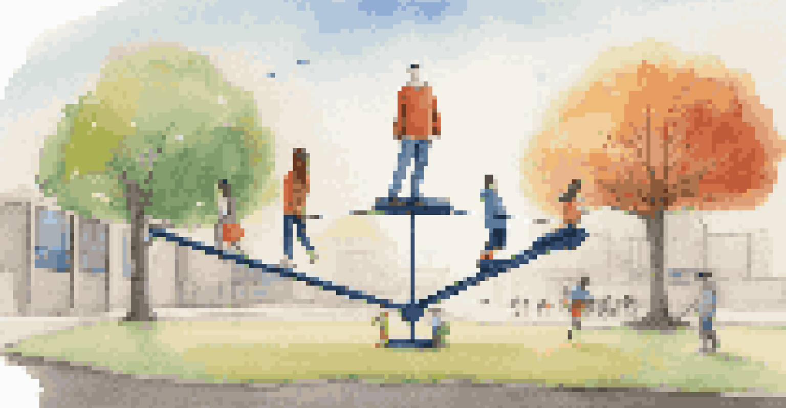 A seesaw balancing technology symbols and privacy icons in a modern educational setting.