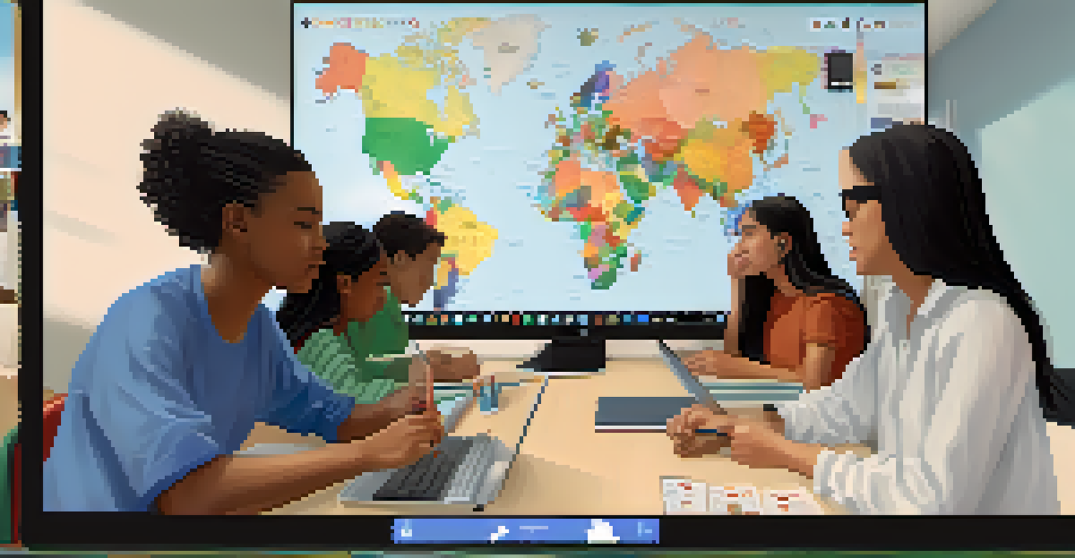 Students from diverse backgrounds engaged in a virtual discussion on social justice issues in a digital classroom setting.