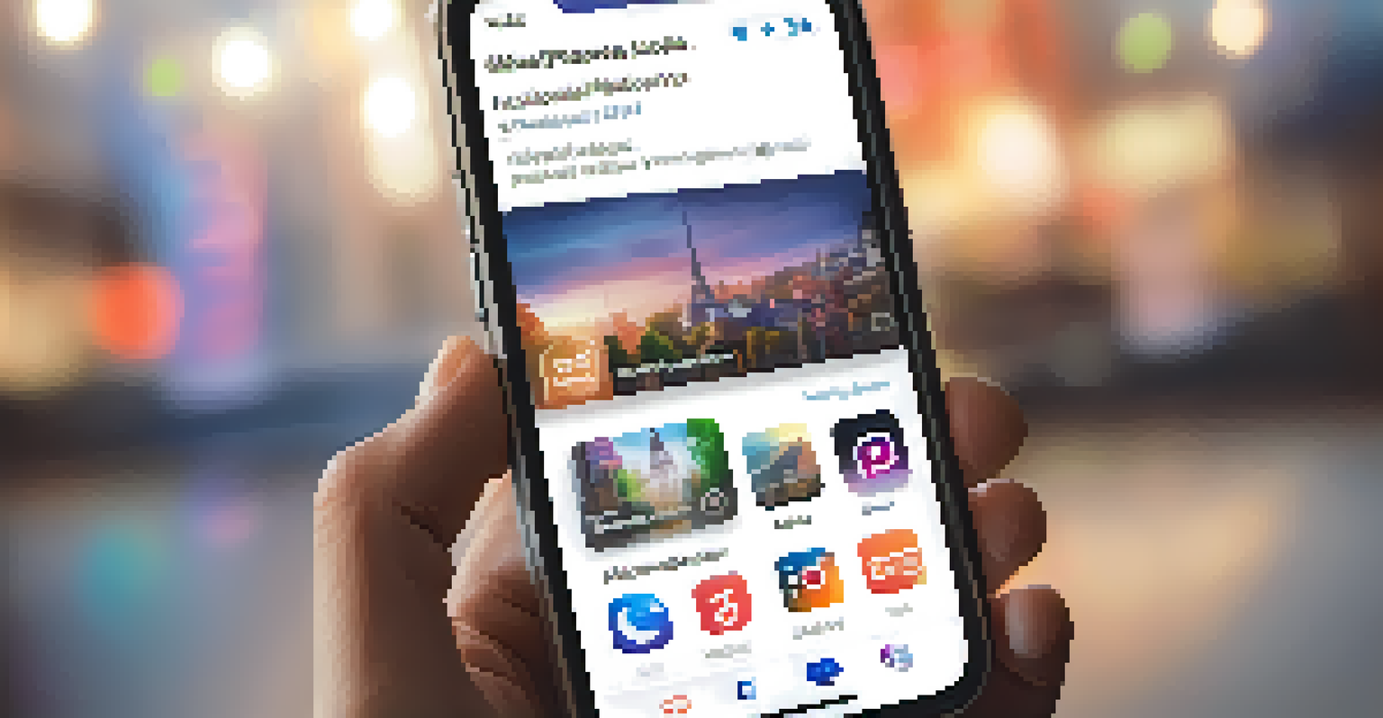 A close-up of a smartphone displaying an educational social media platform, with engaging graphics and notifications in a cozy, warmly lit setting.