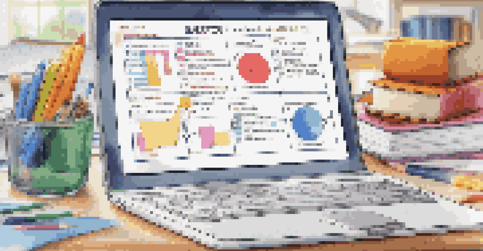 A close-up of a personalized education plan on a desk, with colorful notes and a laptop, showcasing modern learning materials.