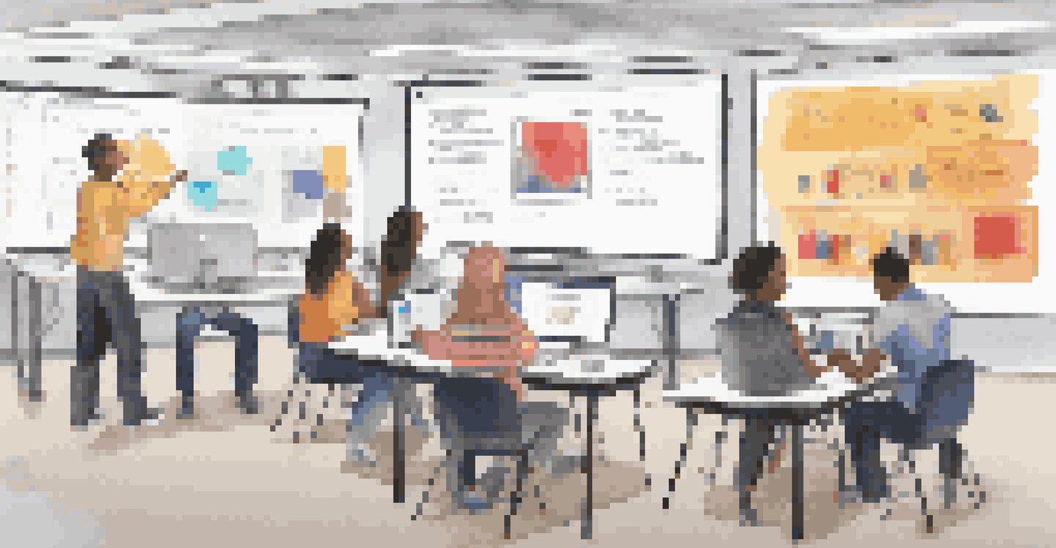 A flexible assessment environment with students working on video presentations, paper responses, and digital submissions, showcasing a collaborative atmosphere.