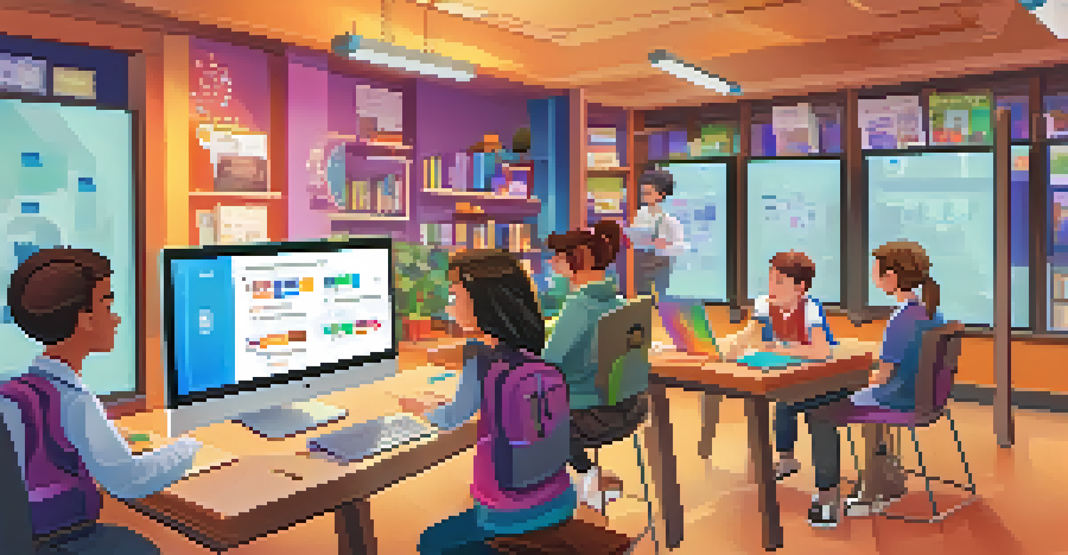 Students engaged in a gamified quiz competition, displaying a leaderboard and digital badges in a cozy learning environment.