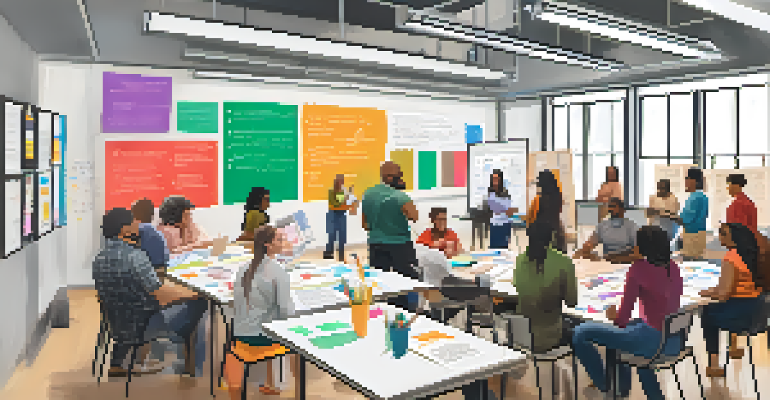 A workshop with educators discussing and collaborating on ideas for creating inclusive educational resources, with charts and notes around.