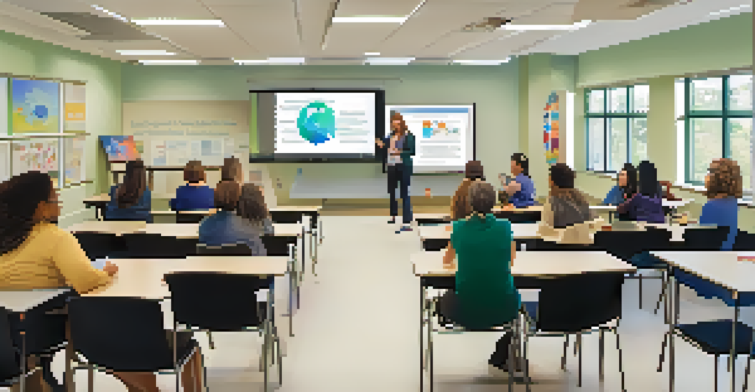 Educators participating in a workshop, engaging in discussions and activities in a bright classroom setting.