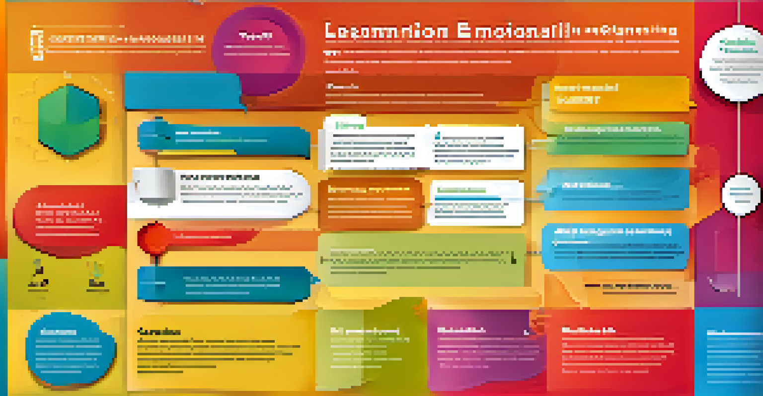 An infographic illustrating emotional design in learning, featuring vibrant colors and engaging icons in a clean layout.
