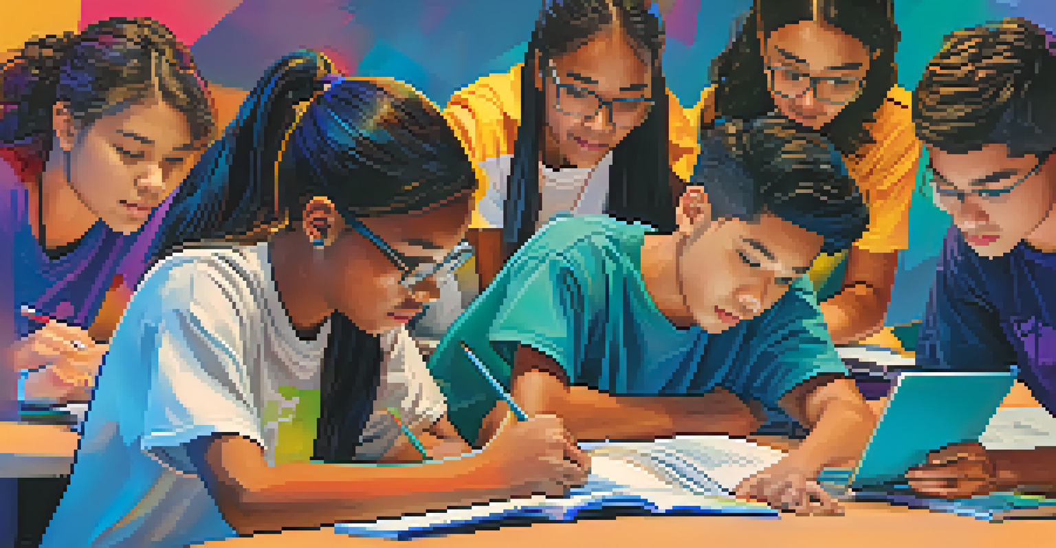 A close-up of students collaborating on a digital project, showcasing their focus and enthusiasm in a bright learning environment.