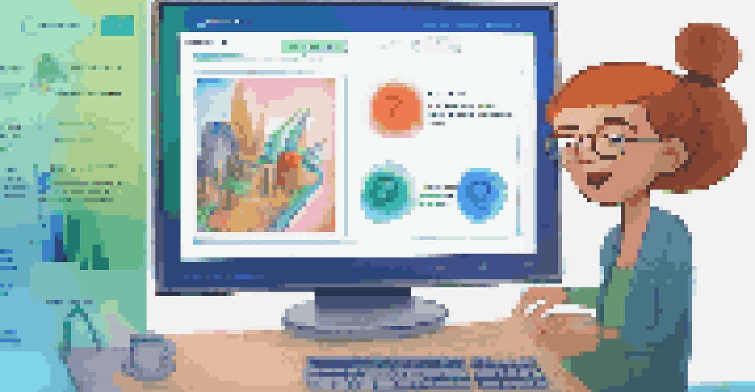 A close-up of a computer screen showing a vibrant microlearning module with engaging graphics and a quiz interface, with a hand interacting with it.