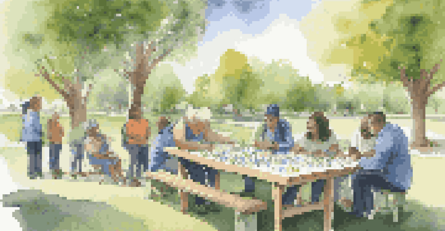 A community workshop in a park with individuals of different ages collaborating on problem-solving activities.