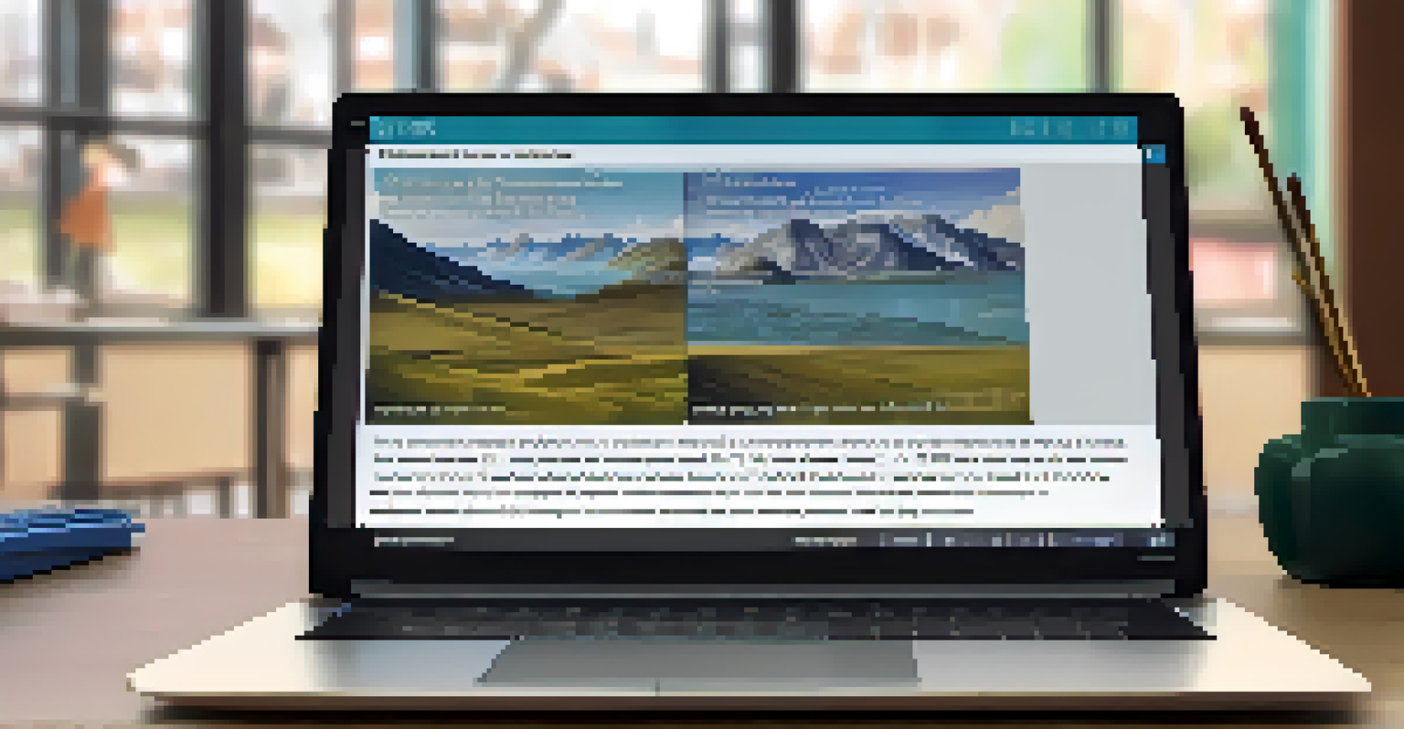 A close-up of a laptop screen showing an interactive timeline of scientific discoveries, with a student's hands typing.