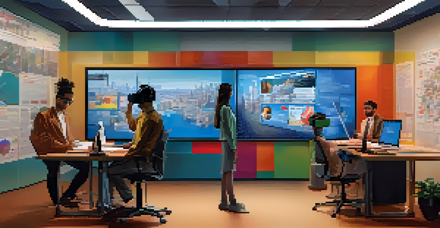 A student using a virtual reality headset to navigate a corporate crisis, with a close-up of their thoughtful expression.