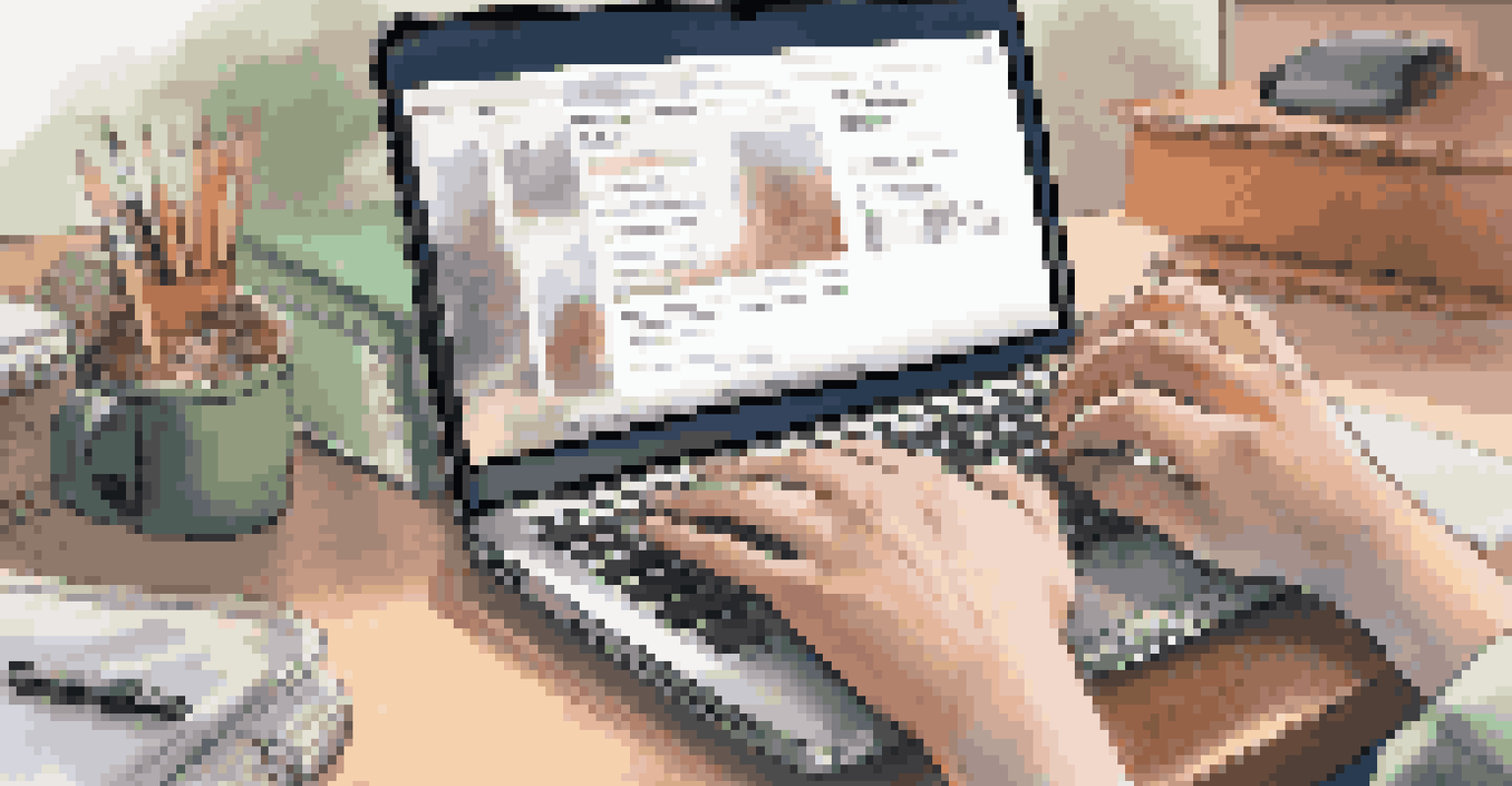 A close-up of a student's hands typing on a laptop with a digital petition visible on the screen, surrounded by school supplies.