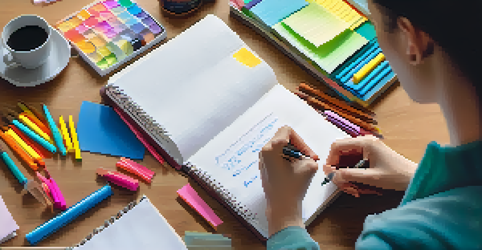 A close-up of a person writing in a journal with stationery, a cup of coffee nearby, highlighting the theme of self-reflection.