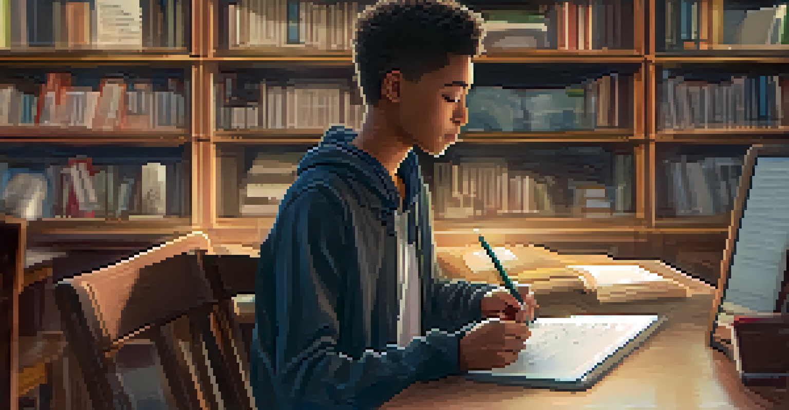 A student providing feedback on a peer's project on a tablet, set in a cozy study area.