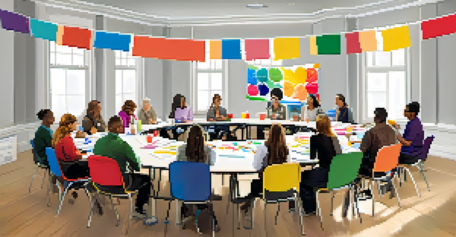 A workshop scene with teachers collaborating and learning together, led by an instructional coach in an engaging environment.