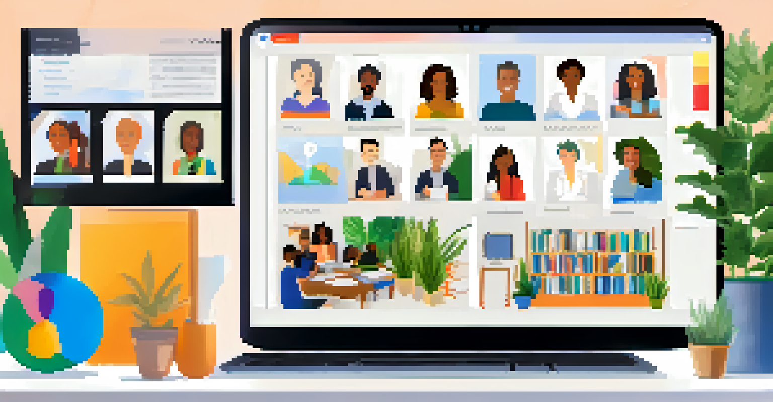 An online teacher training session displayed on a computer screen, showing multiple teachers participating from different locations.