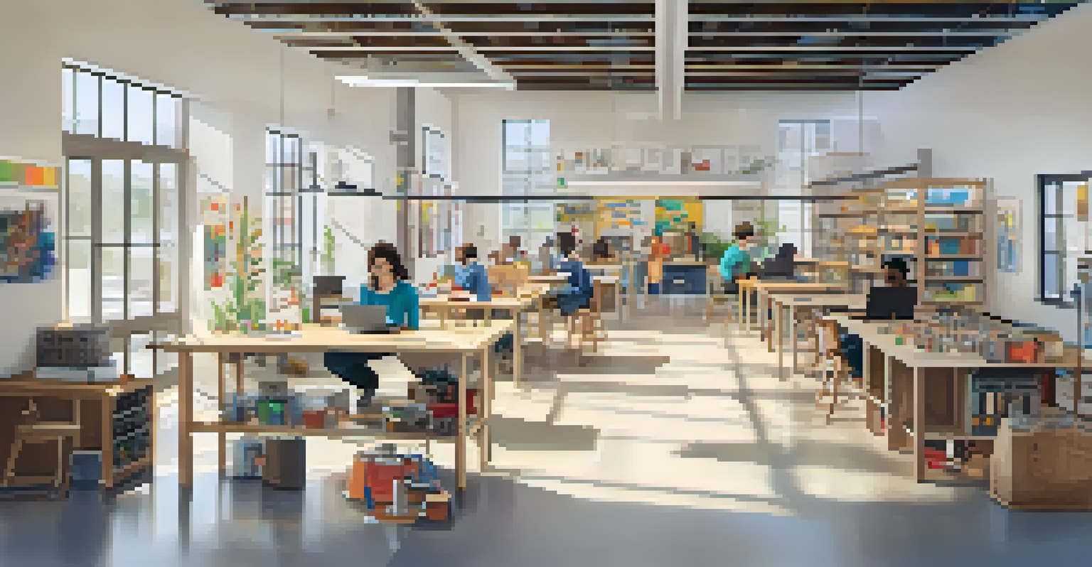 A well-designed makerspace with separate zones for quiet work, collaboration, and showcasing projects.