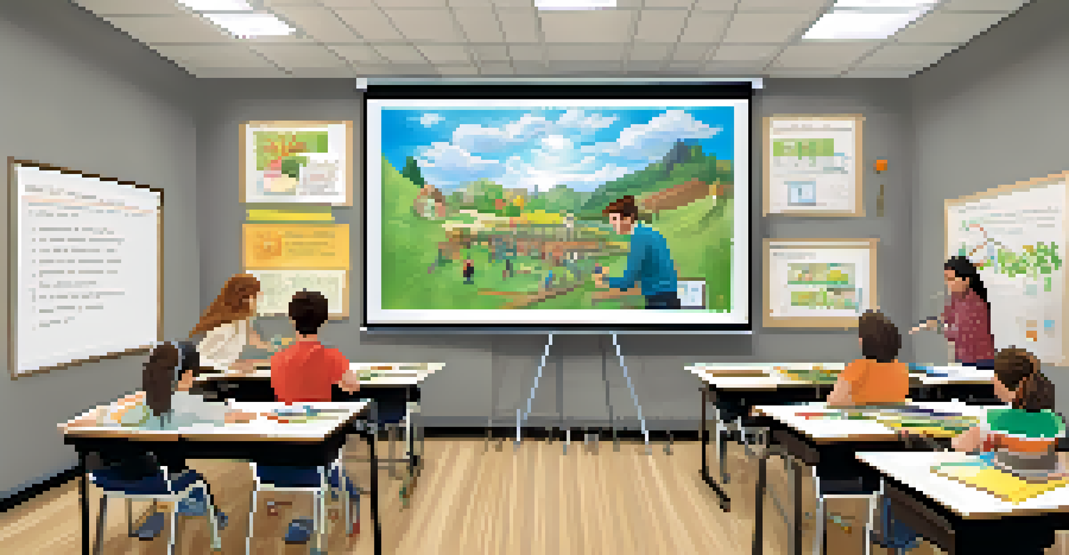 A flipped classroom where a teacher guides students in a hands-on experiment, surrounded by educational materials and collaborative workspaces.