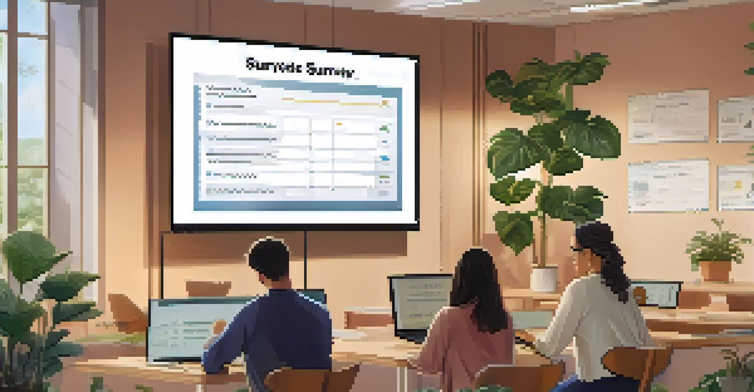 A person interacting with a digital survey on a tablet in a cozy office setting.