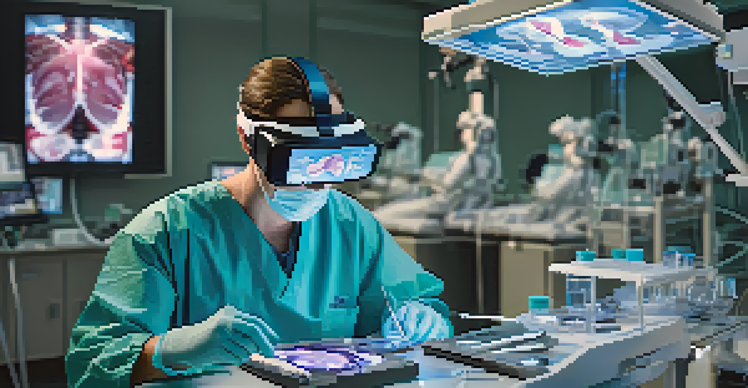 A medical student using Virtual Reality to practice surgery on a 3D anatomy model.