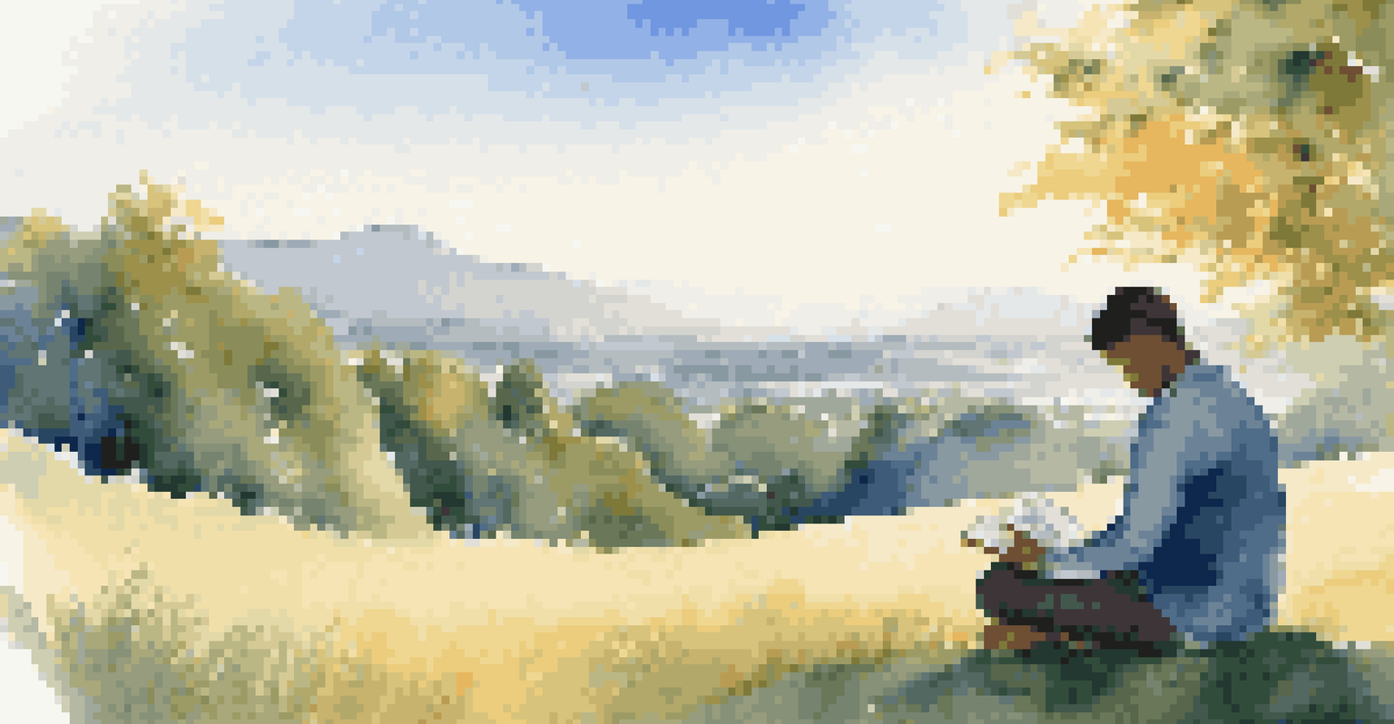 A person reading a book on a grassy hill under warm sunlight, symbolizing self-directed learning in nature.