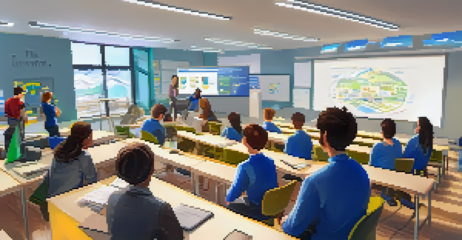 A workshop where a facilitator discusses digital badges with engaged students in a bright educational setting.