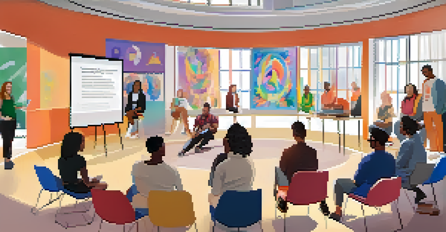 Educators in a workshop on LGBTQ+ allyship, actively discussing and learning in a bright and modern training room.