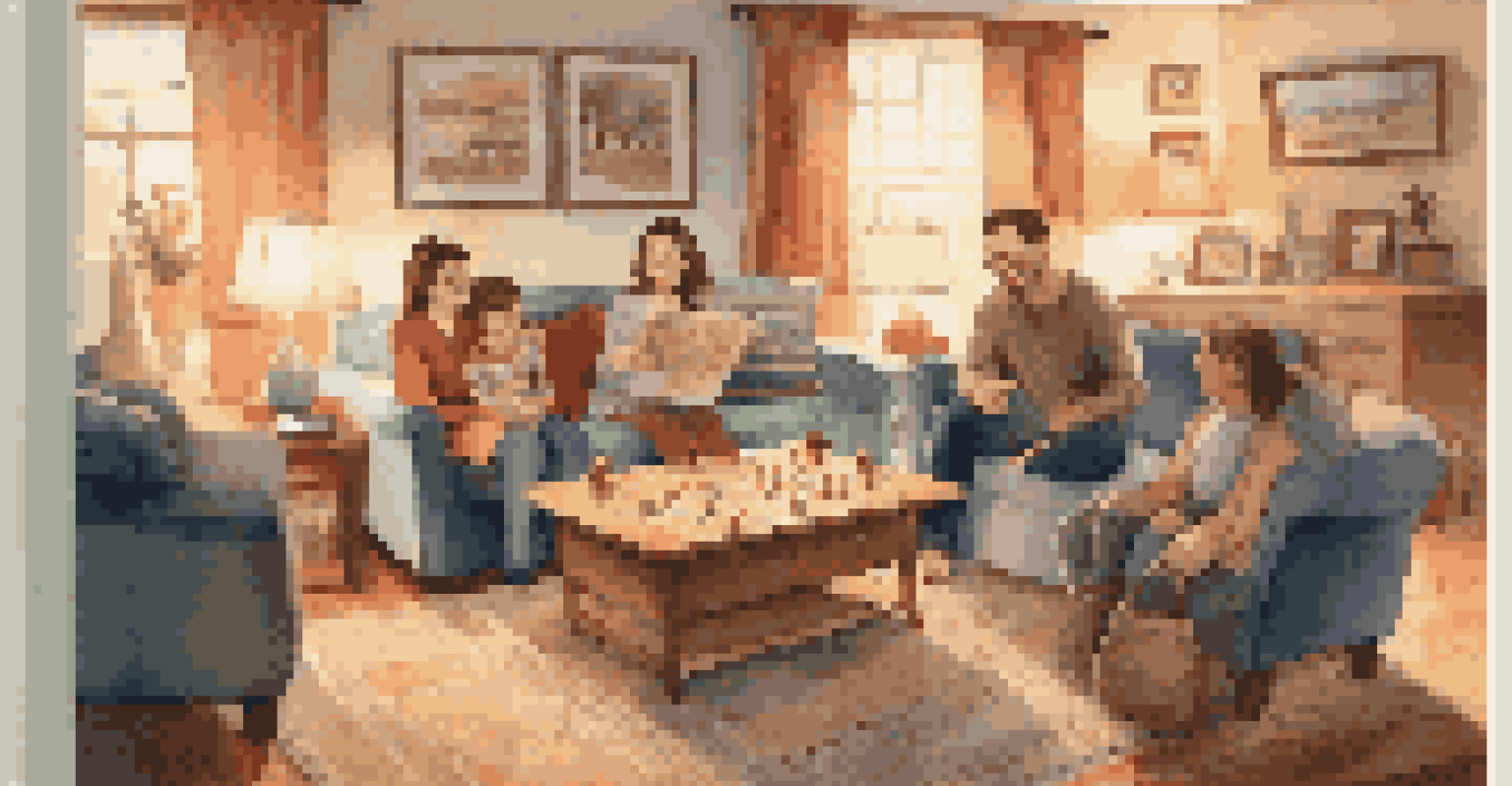 A family playing a board game together in a cozy living room, filled with warmth and laughter.
