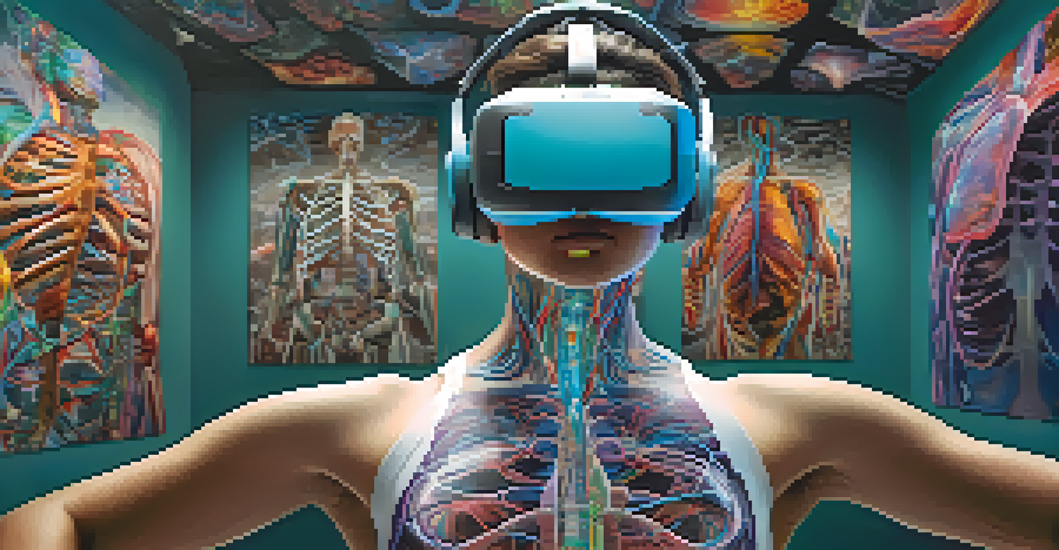 A student using a VR headset to explore a 3D representation of the human body.