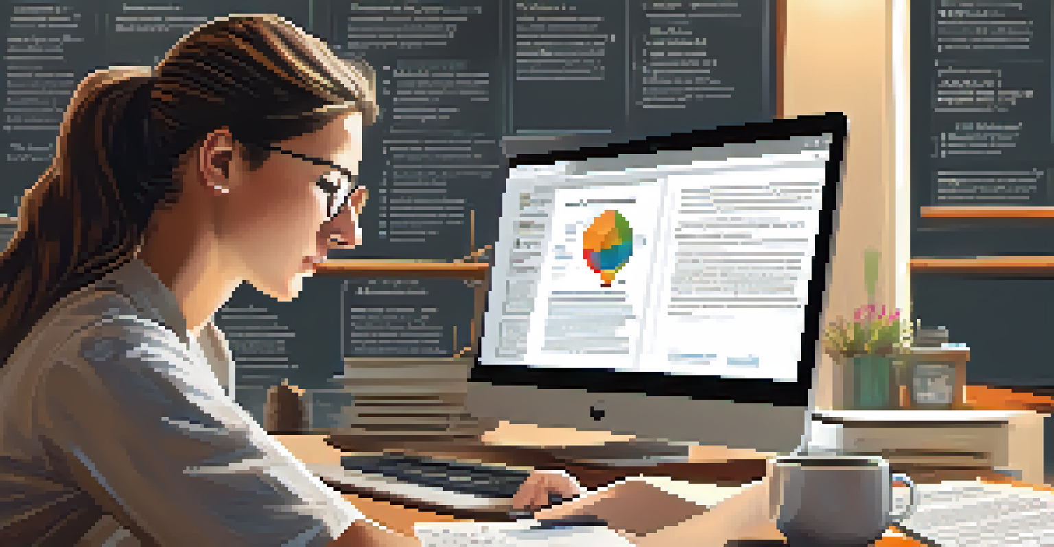 A person studying digital literacy at a computer with various online learning platforms visible on the screen in a cozy workspace.