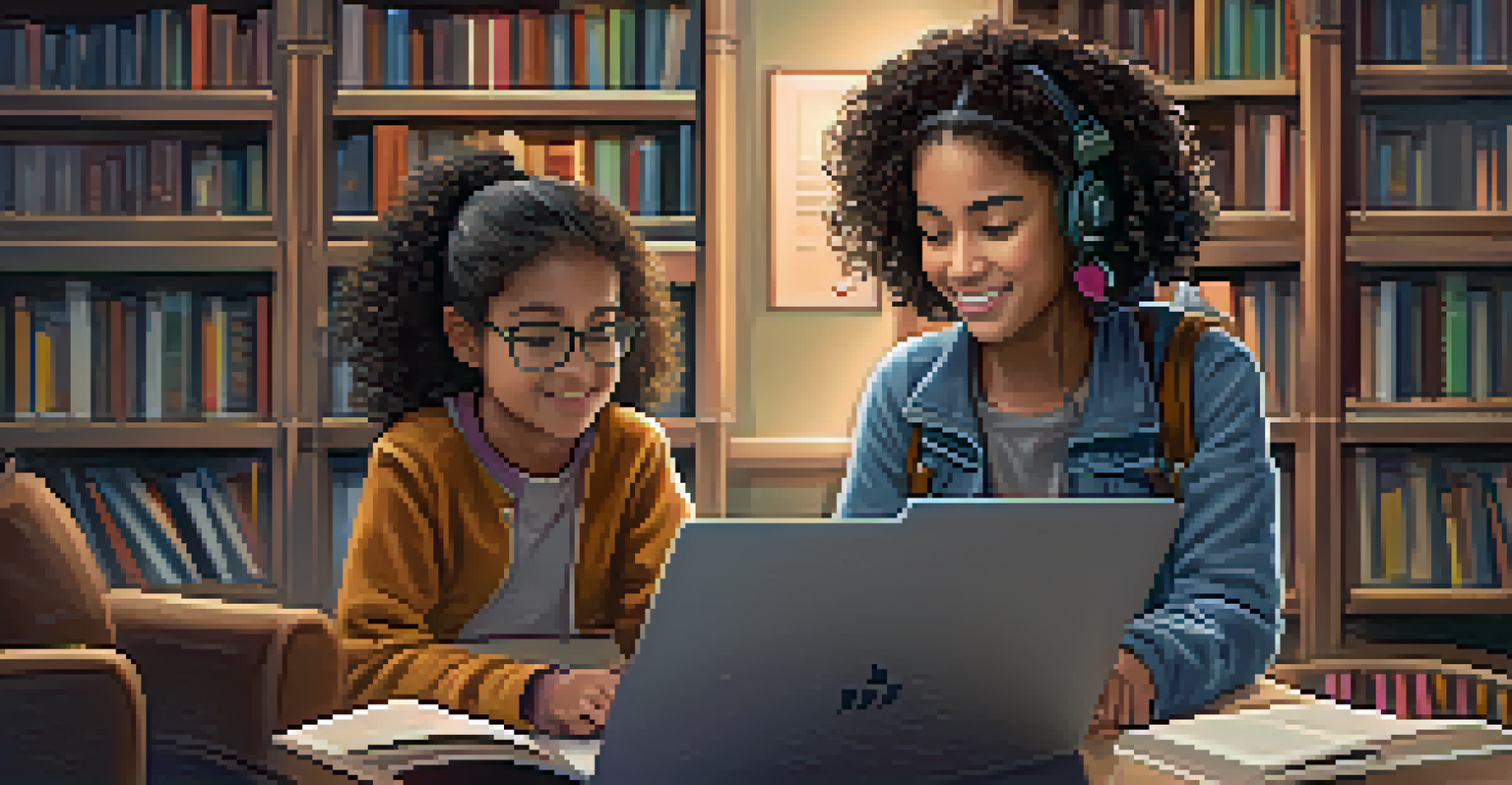 A young girl in a cozy room receiving assistance from a virtual tutor on her laptop, looking engaged.