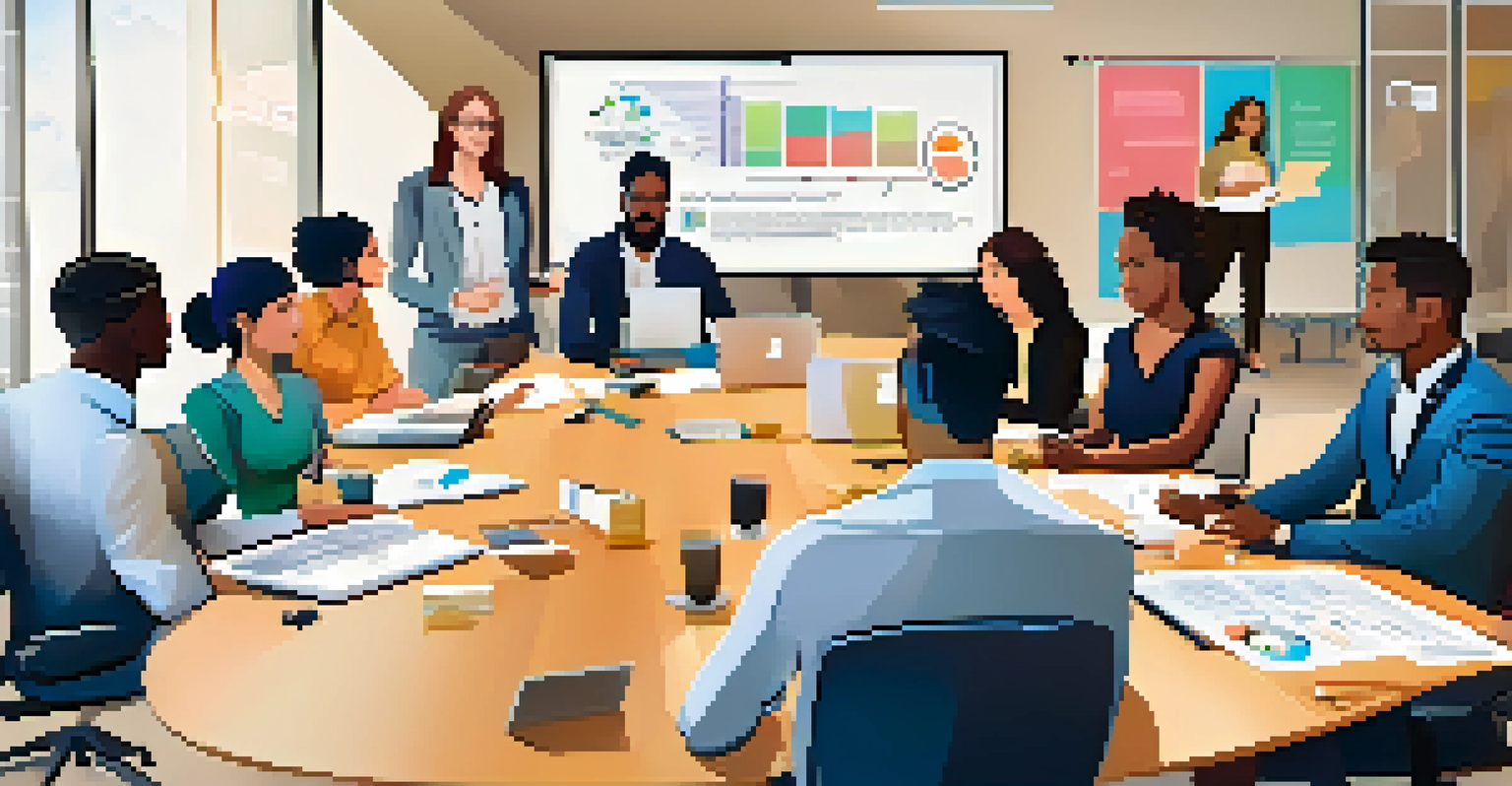 A diverse group of professionals discussing LMS options at a conference table with laptops and notes in a bright room.