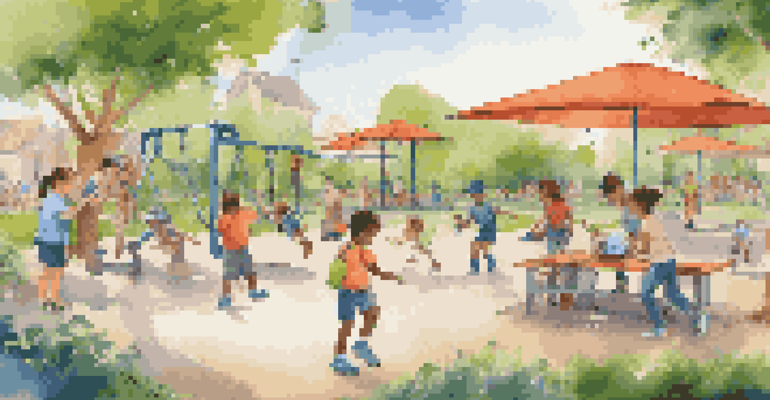 Children playing outdoors while engaging with technology, showcasing a balance between play and digital interaction.