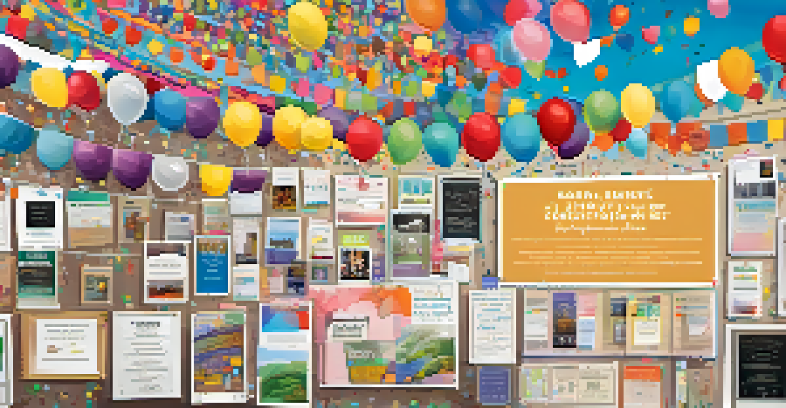 A digital community board showcasing student achievements with photos, quotes, and certificates, creating a celebratory atmosphere.