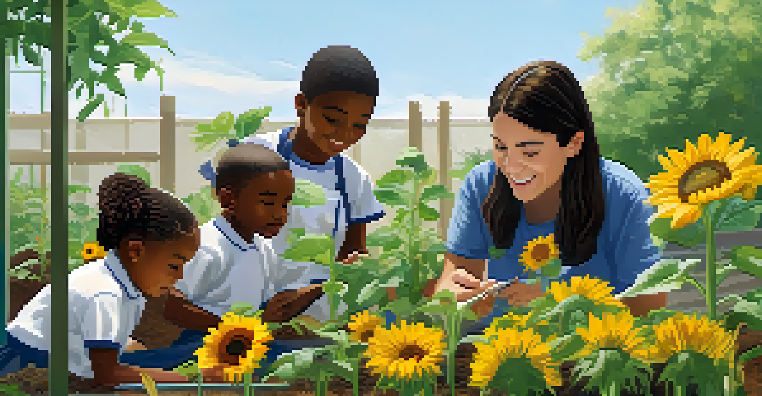 Students of different abilities engaging in a science project outdoors with a teacher.