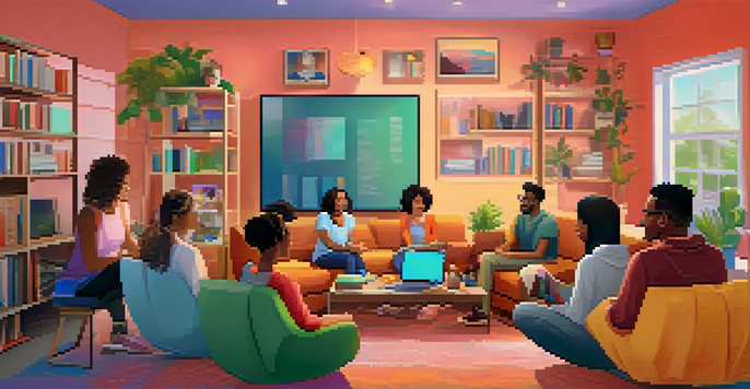 A diverse group of students participating in an online video conference, showcasing cultural backgrounds and home settings.