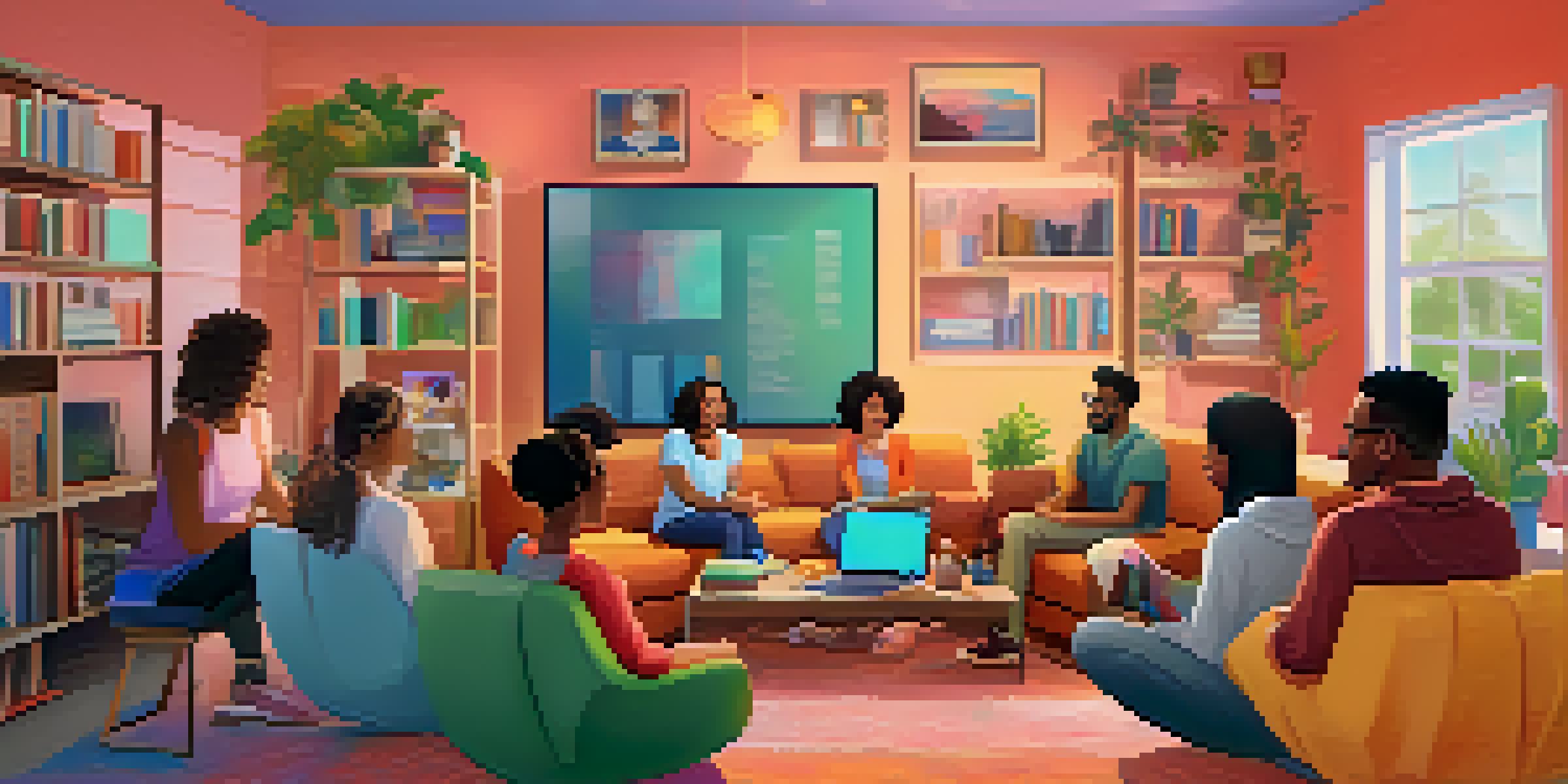 A diverse group of students participating in an online video conference, showcasing cultural backgrounds and home settings.